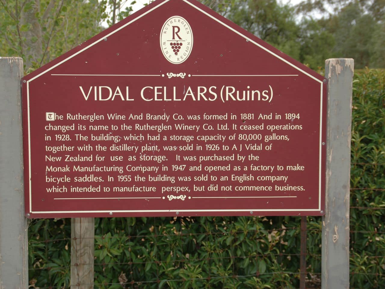 Vidal Cellars Ruins Plaque Sign
