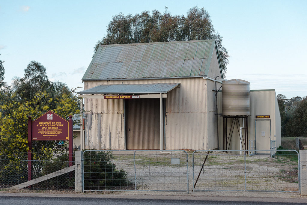Rutherglen Gold Battery (old looking building with tin roof and watertank)